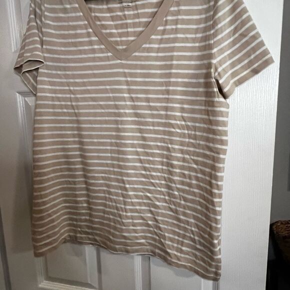 Gap large tall nwt v-neck, short sleeve, stripe cream,brown top organic cotton - Picture 3 of 8